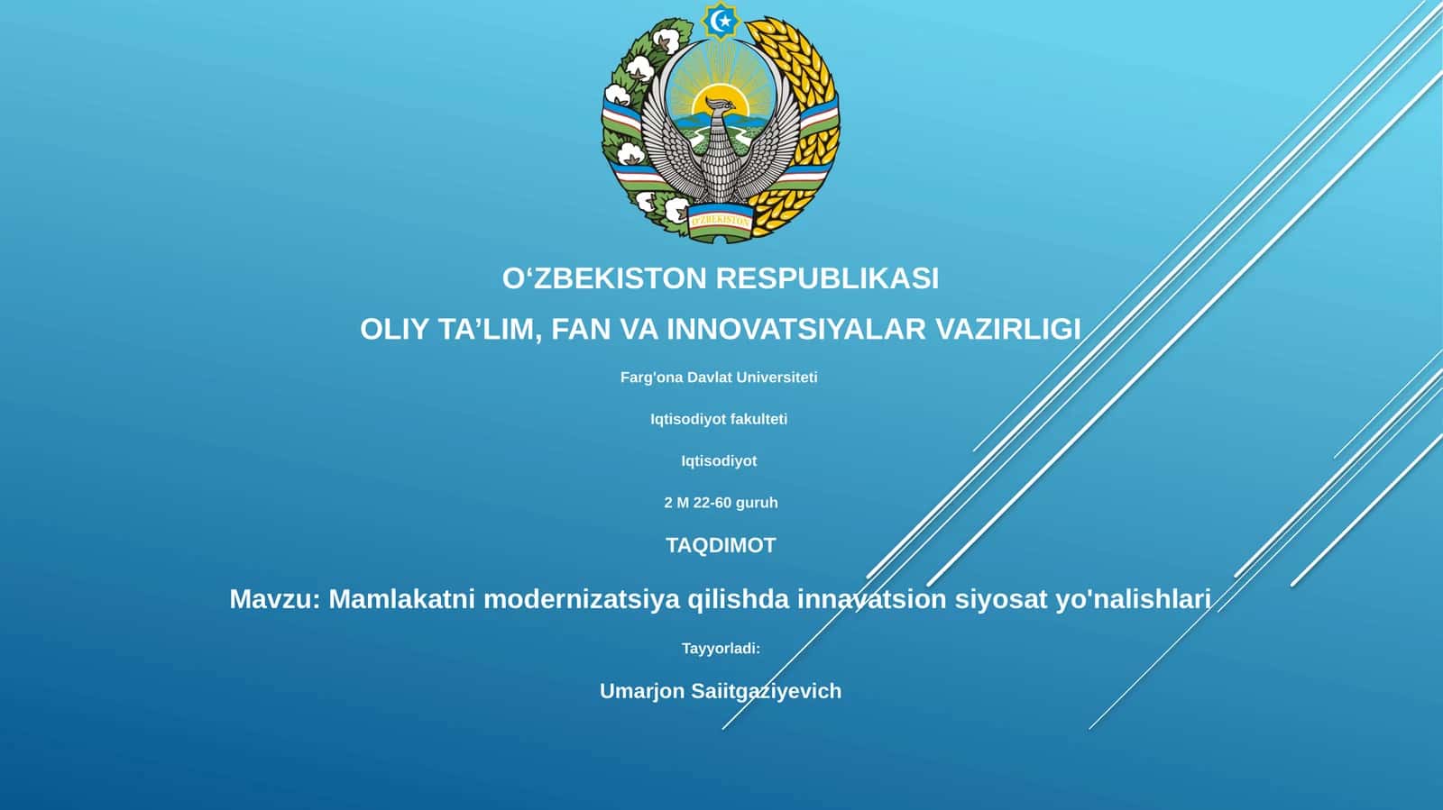 Mamlakatni modernizatsiya qilishda innavatsion siyosat yo'nalishlari