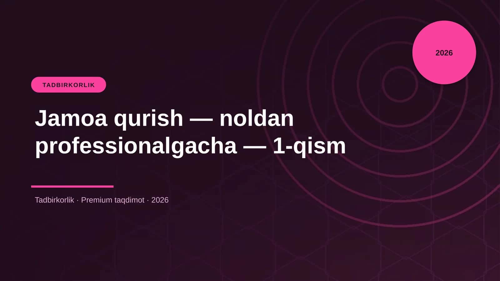 Jamoa qurish — noldan professionalgacha — 1-qism