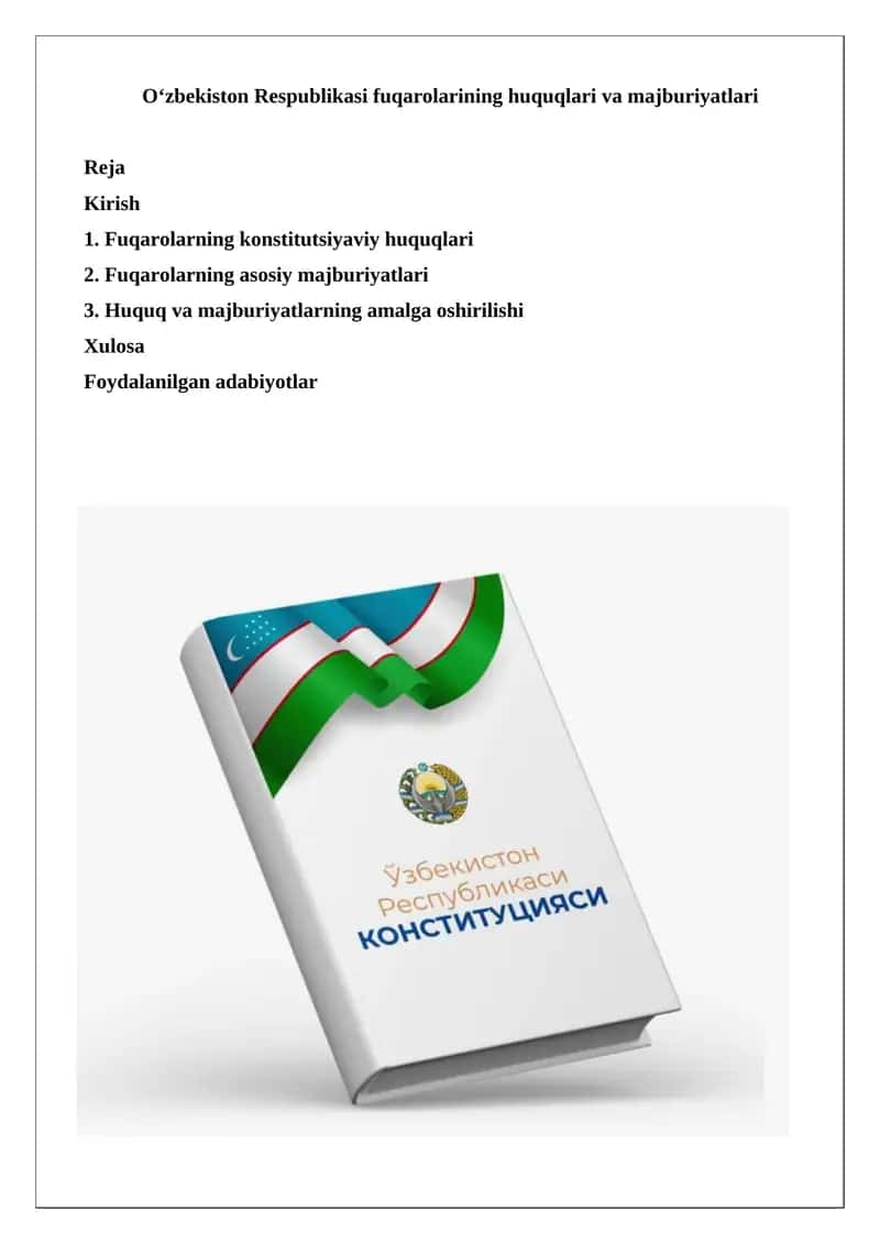 O‘zbekiston Respublikasi fuqarolarining huquqlari va majburiyatlari