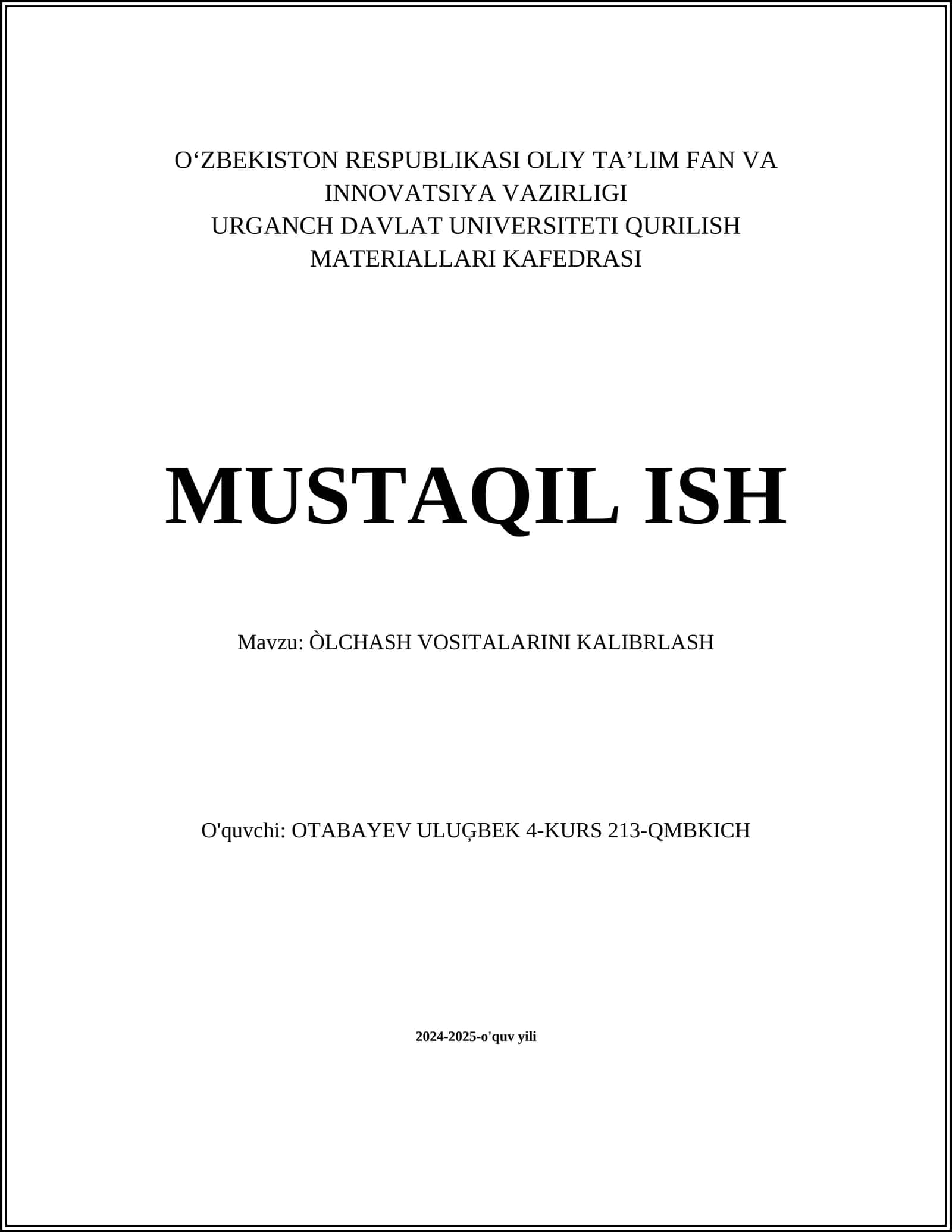 ÒLCHASH VOSITALARINI KALIBRLASH