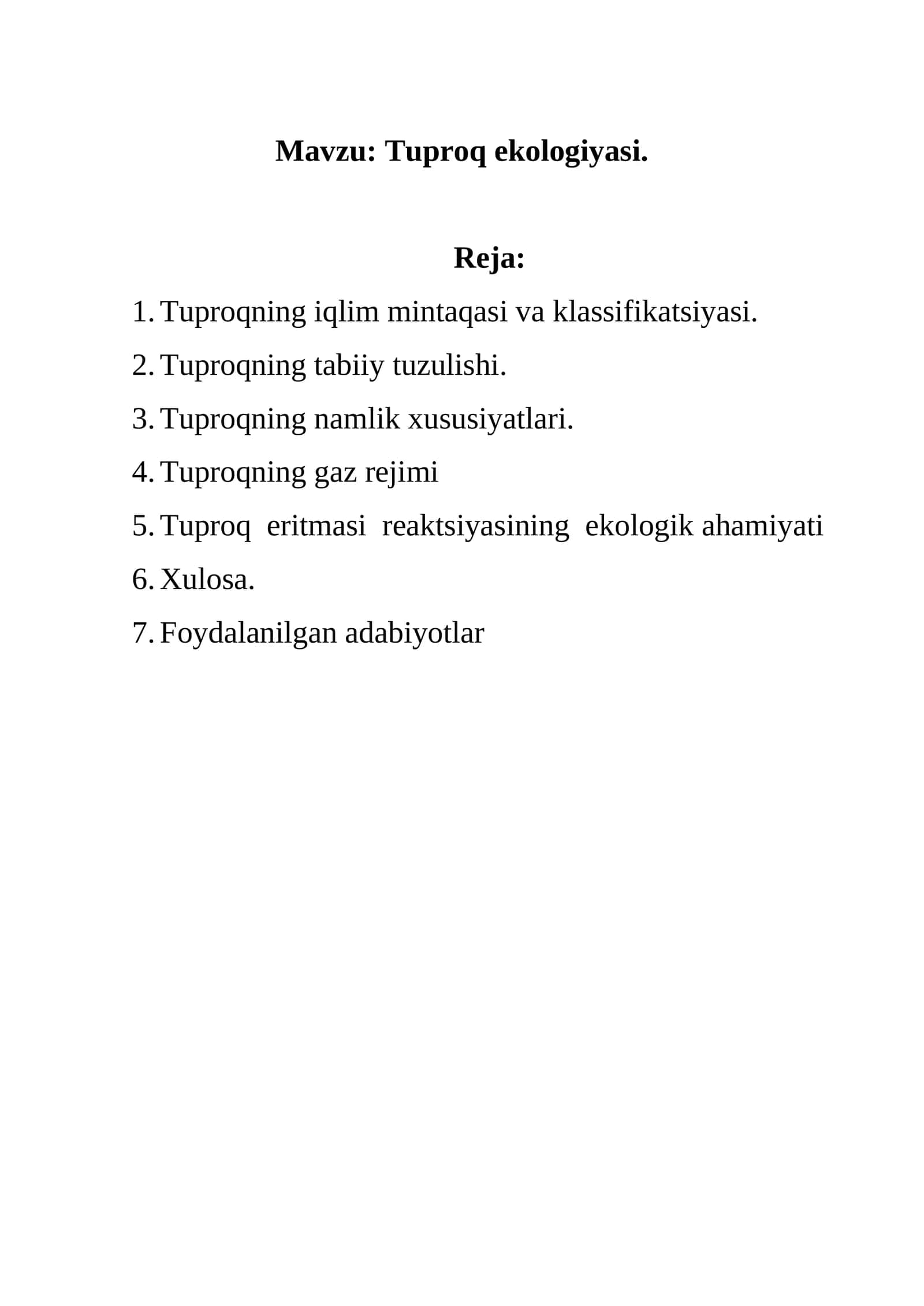 Tuproq Ekologiyasi