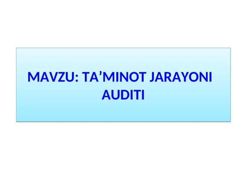 TA’MINOT JARAYONI AUDITI
