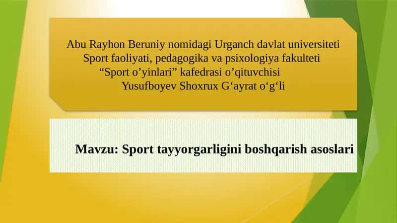 Sport tayyorgarligini boshqarish asoslari