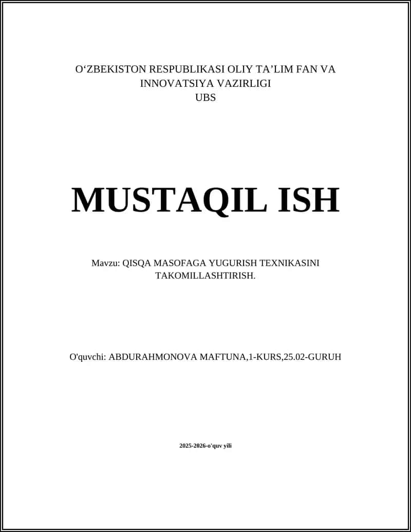 QISQA MASOFAGA YUGURISH TEXNIKASINI TAKOMILLASHTIRISH