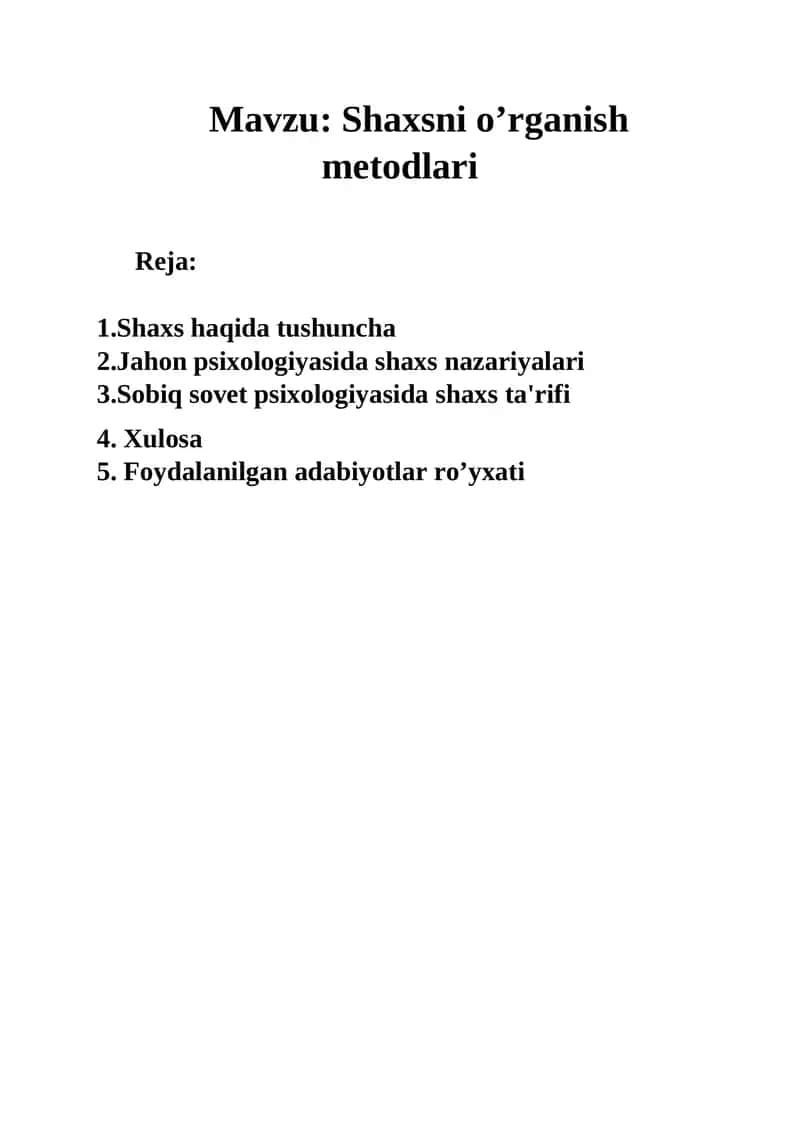 Shaxsni o’rganish metodlari