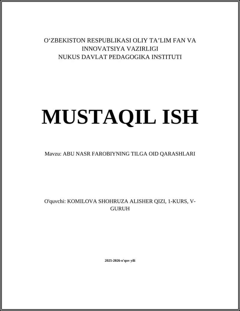 ABU NASR FAROBIYNING TILGA OID QARASHLARI
