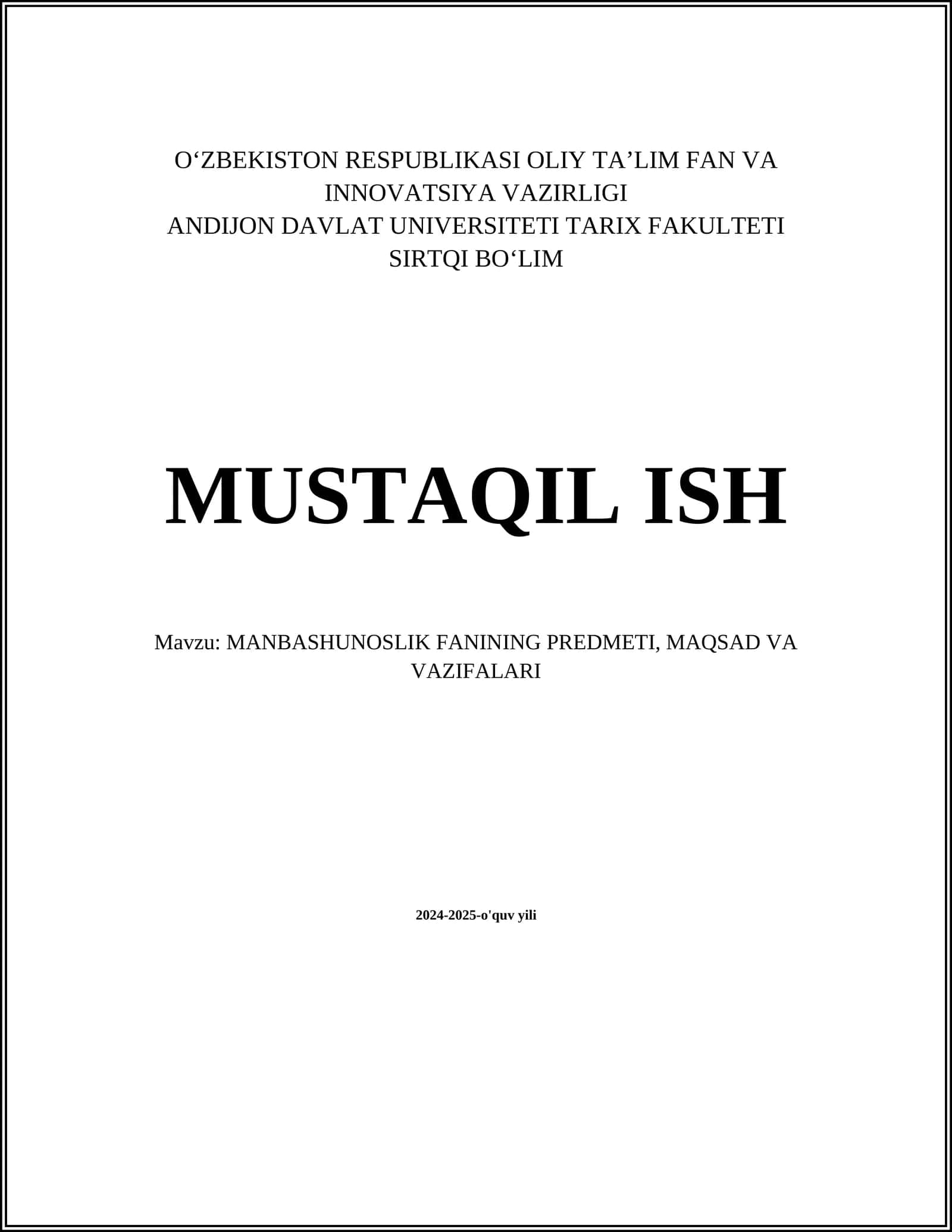 MANBASHUNOSLIK FANINING PREDMETI, MAQSAD VA VAZIFALARI