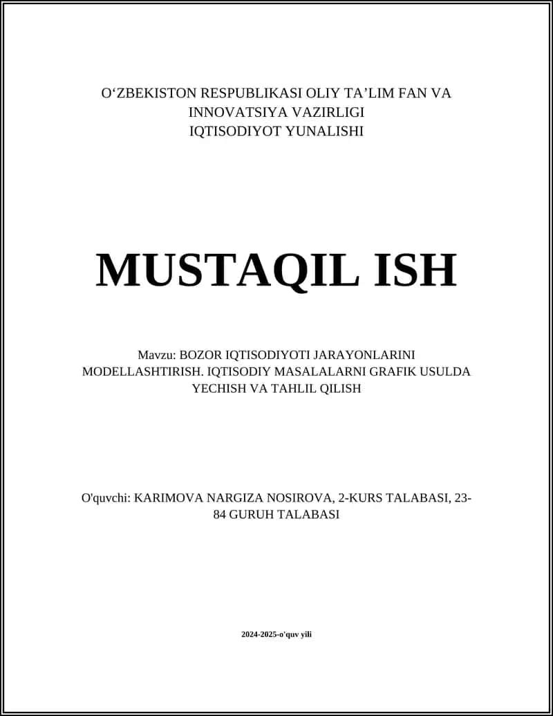 Bozor Iqtisodiyoti Jarayonlarini Modellashtirish