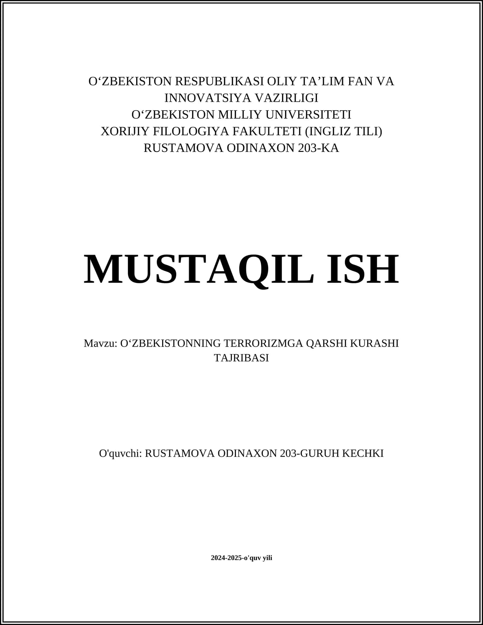 OʻZBEKISTONNING TERRORIZMGA QARSHI KURASHI TAJRIBASI