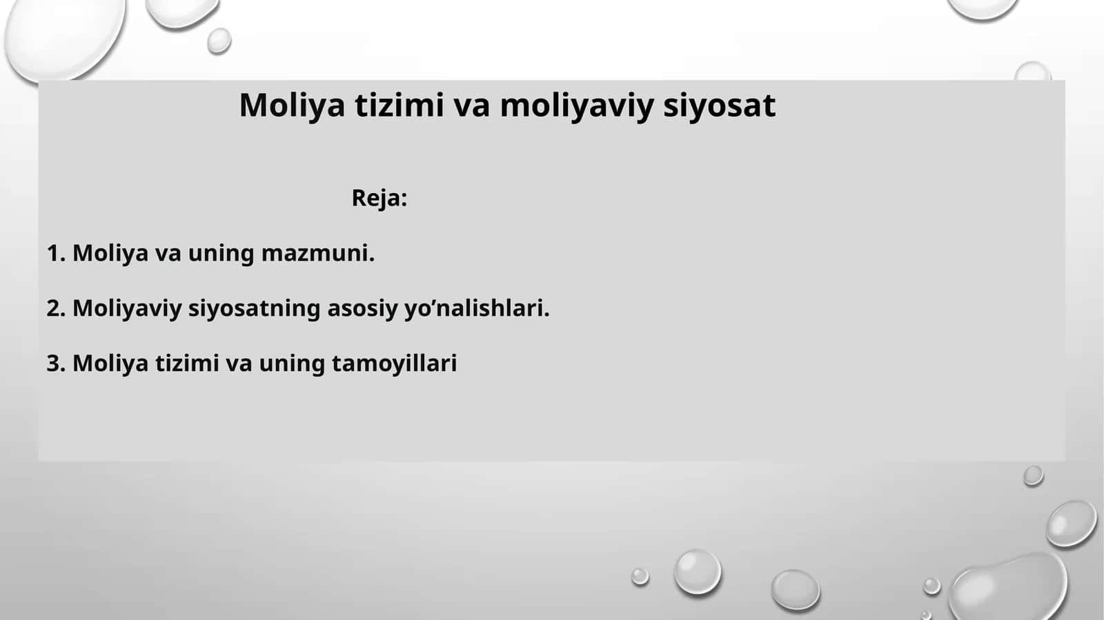 Moliya tizimi va moliyaviy siyosat