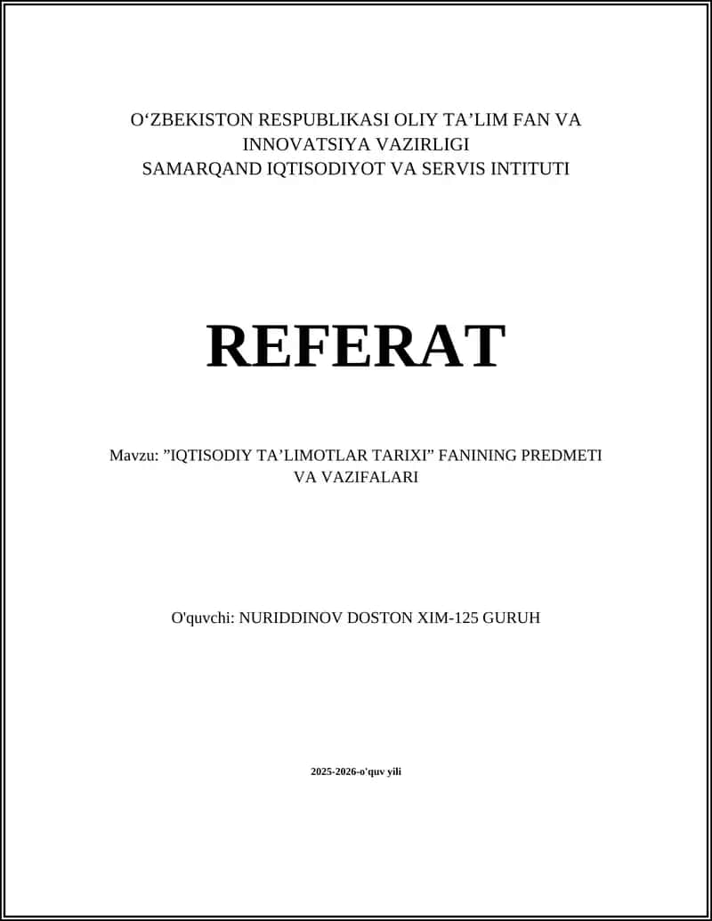 IQTISODIY TA’LIMOTLAR TARIXI