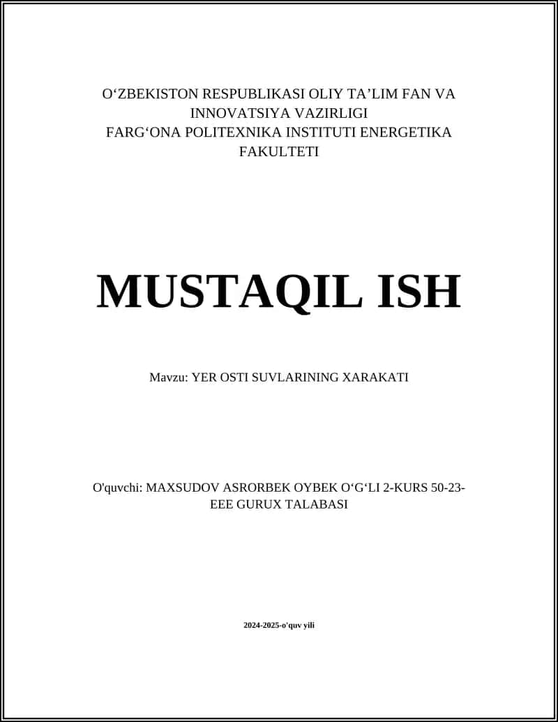 Yer osti suvlarining Xarakati