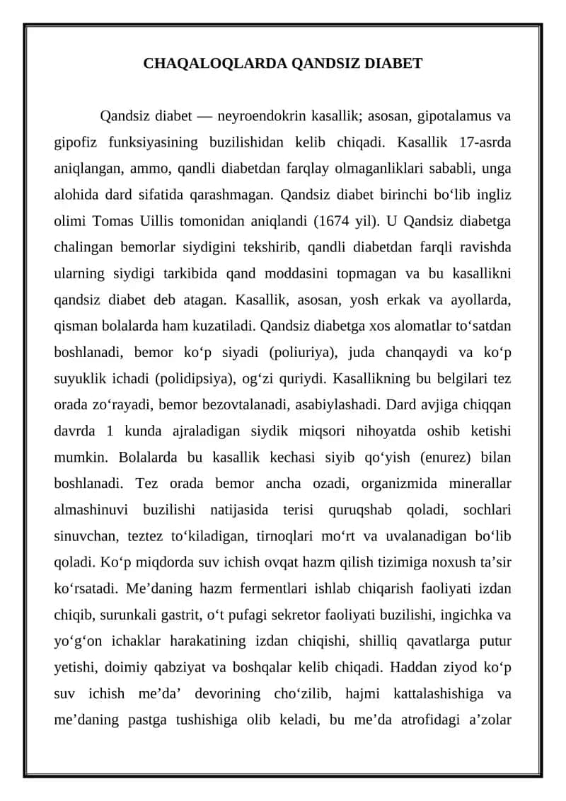 Qandsiz Diabet