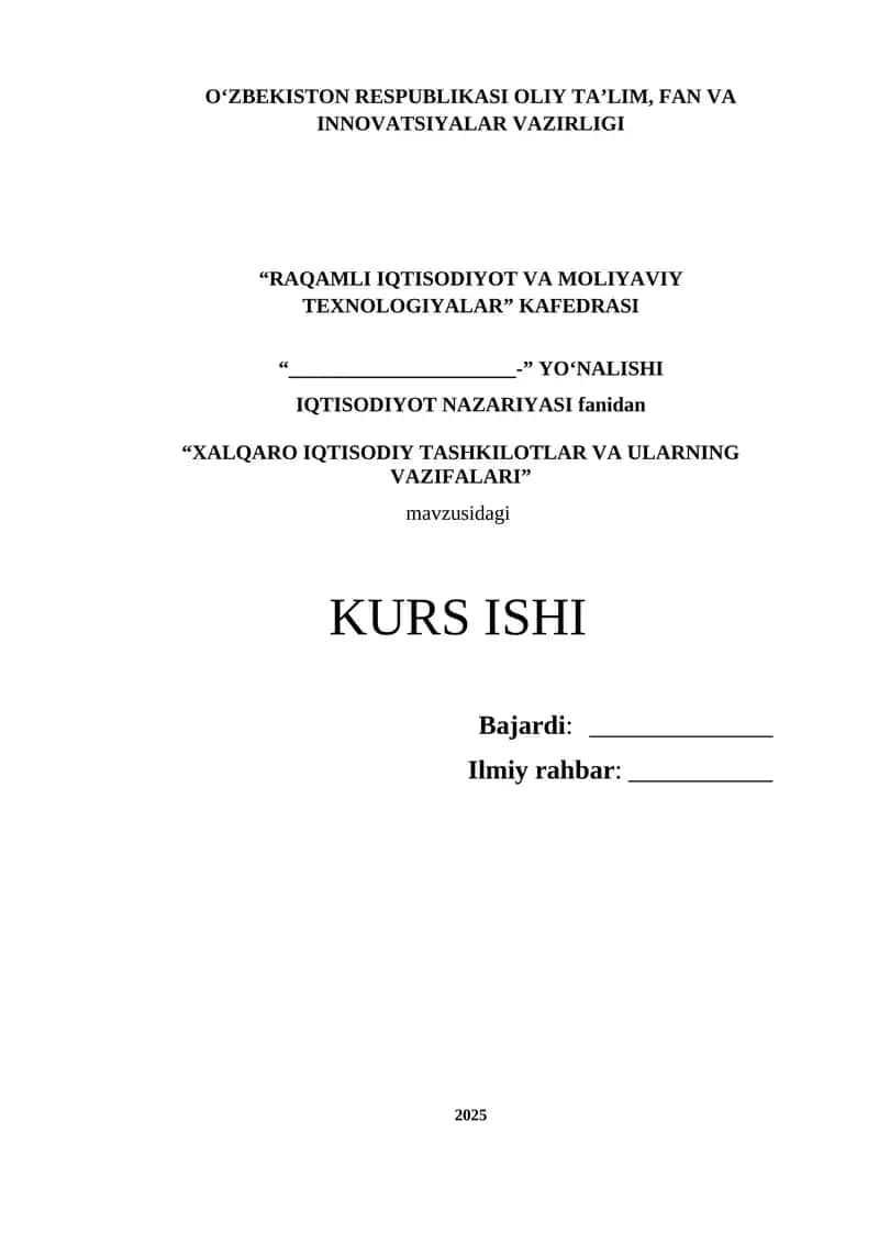 xalqaro iqtisodiy tashkilotlar va ularning vazifalari