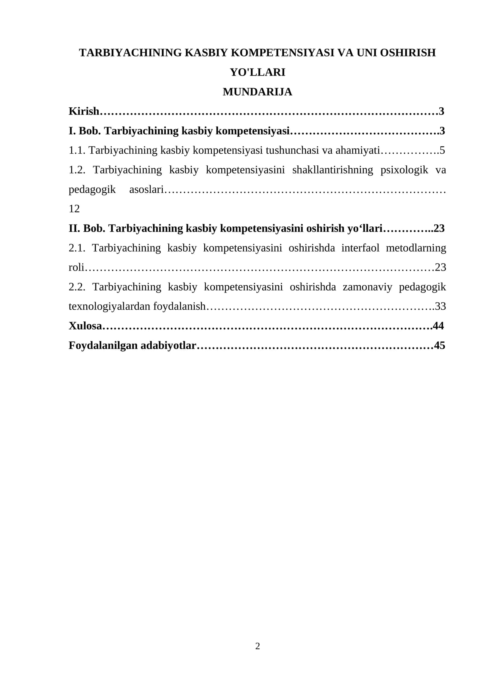 TARBIYACHINING KASBIY KOMPETENSIYASI VA UNI OSHIRISH YO'LLARI