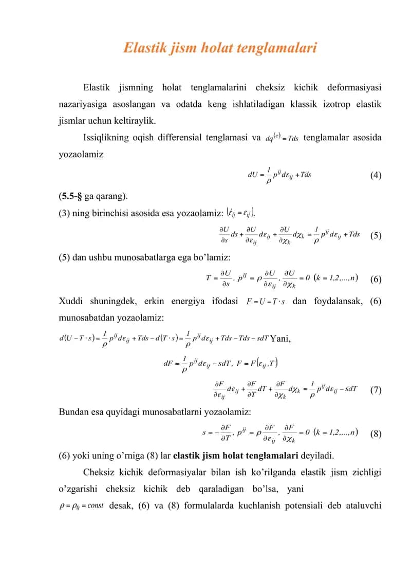 Elastik jism holat tеnglamalar