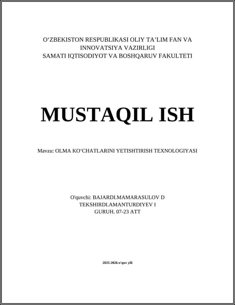 OLMA KOʻCHATLARINI YETISHTIRISH TEXNOLOGIYASI