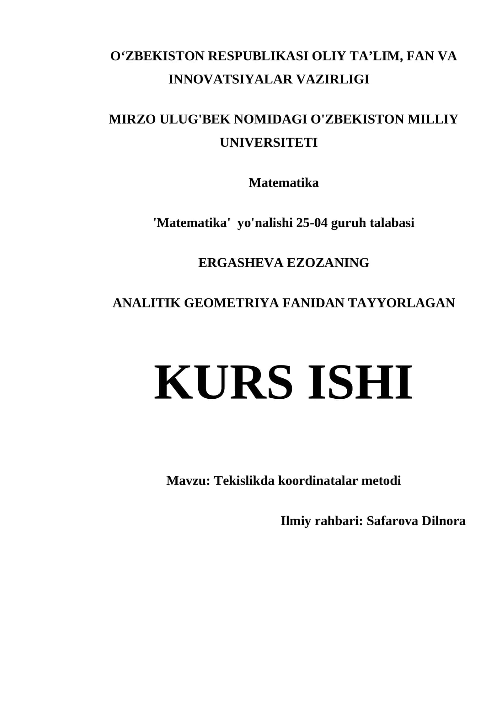 Tekislikda koordinatalar metodi