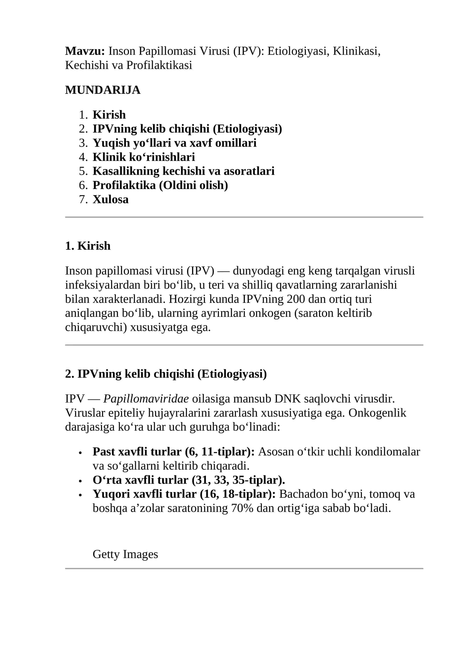 Inson Papillomasi Virusi (IPV): Etiologiyasi, Klinikasi, Kechishi va Profilaktikasi