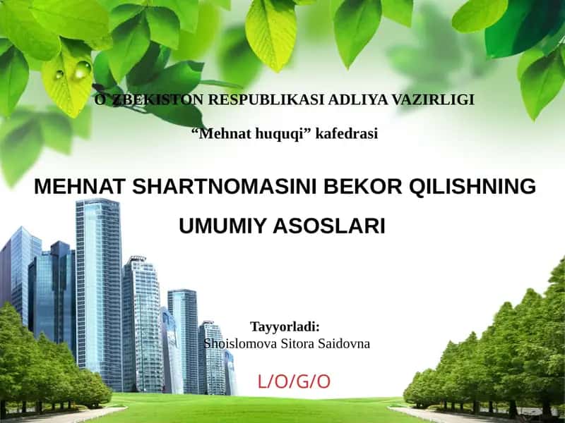 MEHNAT SHARTNOMASINI BEKOR QILISHNING UMUMIY ASOSLARI