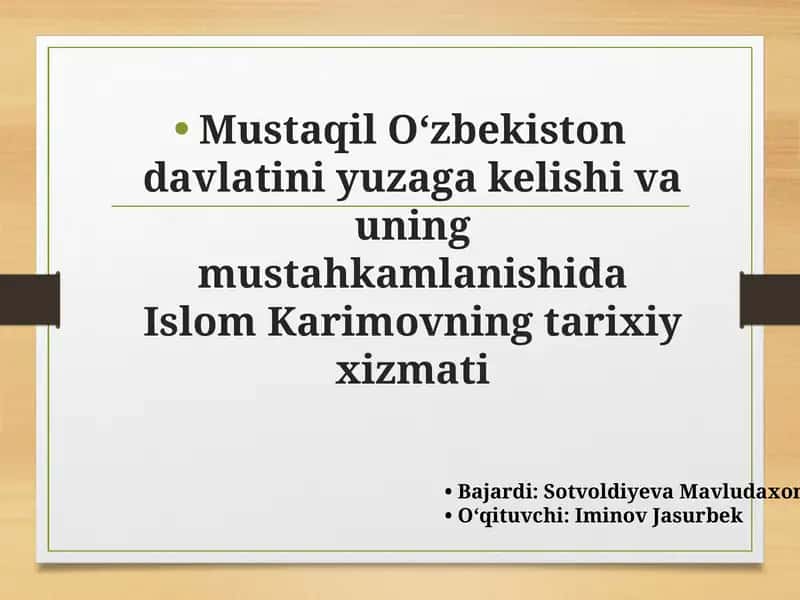 Islom Karimovning tarixiy xizmati