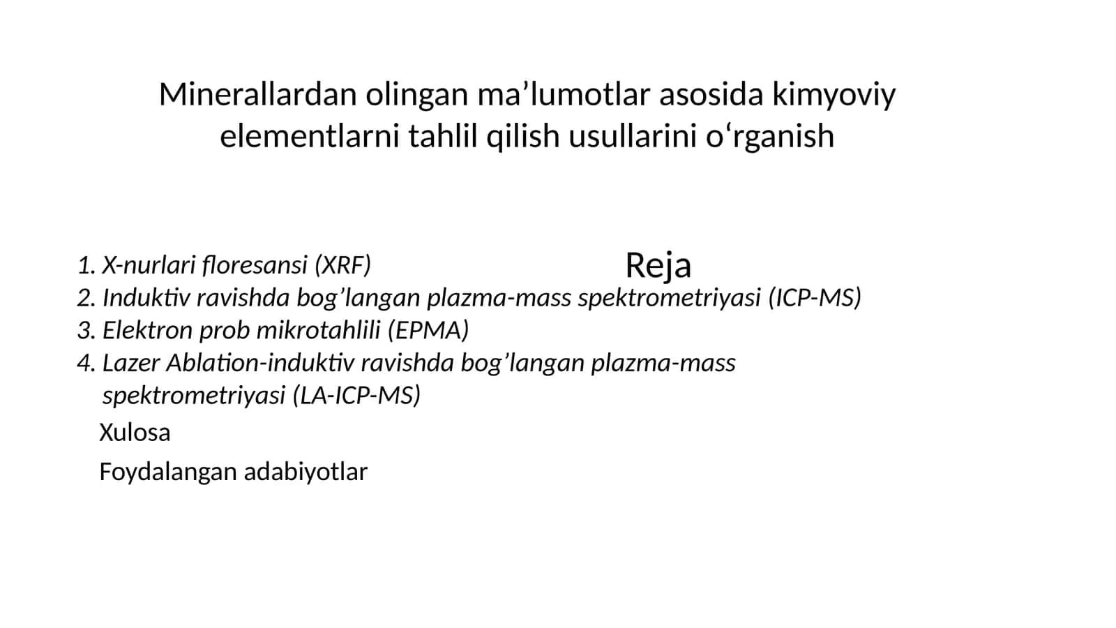 Kimyoviy elementlarni tahlil qilish usullarini o‘rganish
