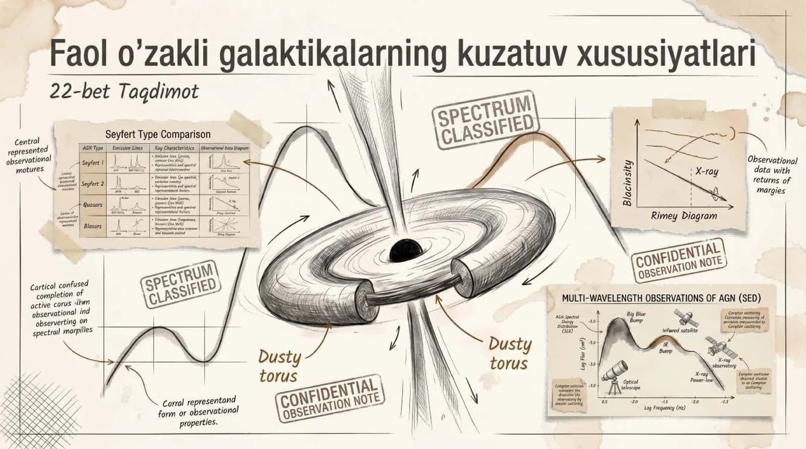 Faol o‘zakli galaktikalarning kuzatuv xususiyatlari
