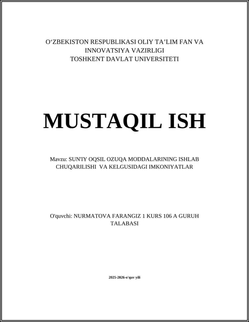 SUN'IY OQSIL OZUQA MODDALARINING ISHLAB CHUQARILISHI VA KELGUSIDAGI IMKONIYATLAR