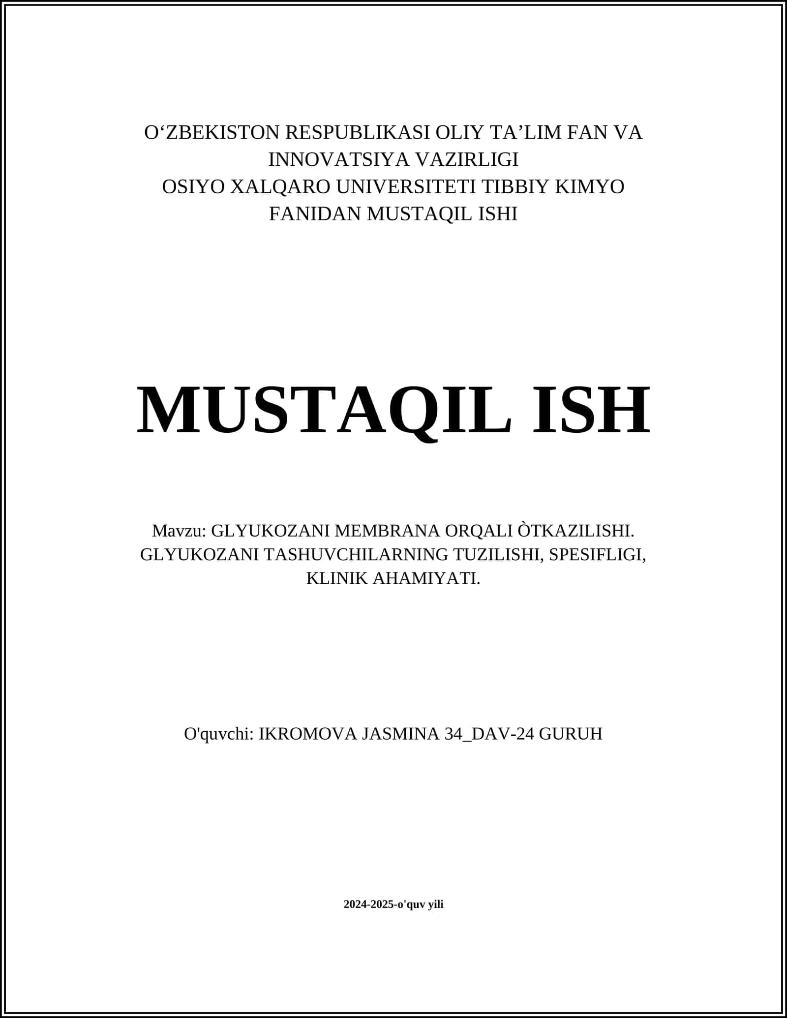 GLYUKOZANI MEMBRANA ORQALI ÒTKAZILISHI