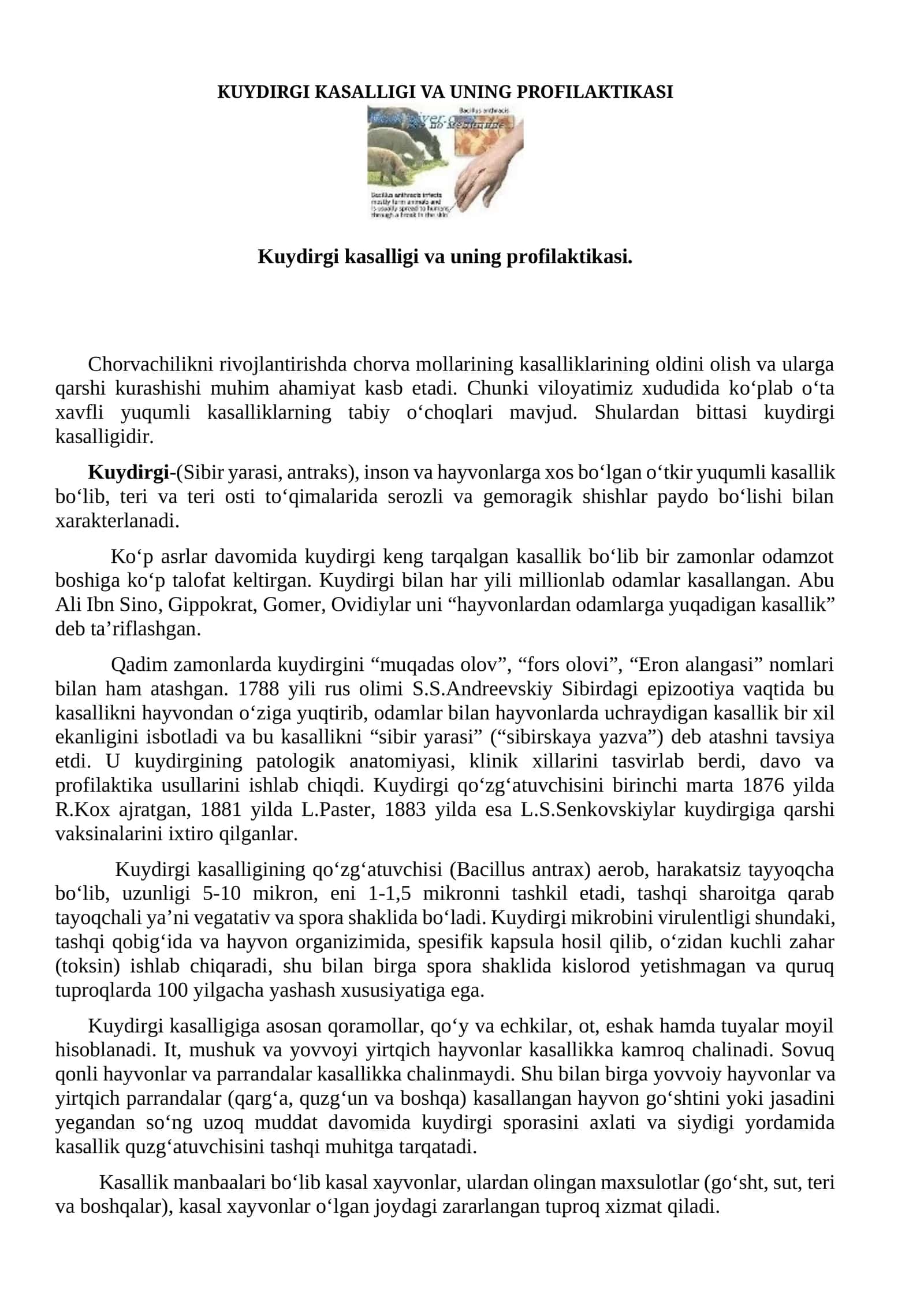 Kuydirgi kasalligi va uning profilaktikasi