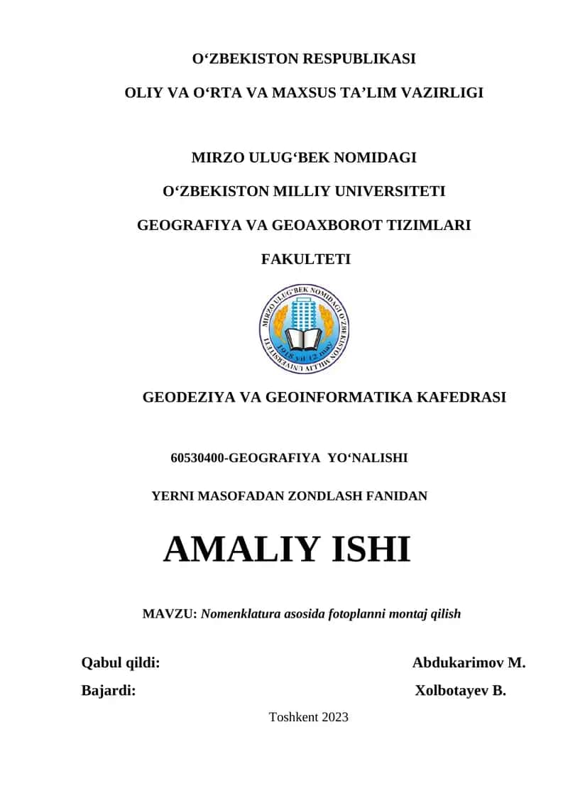 Nomenklatura asosida fotoplanni montaj qilish