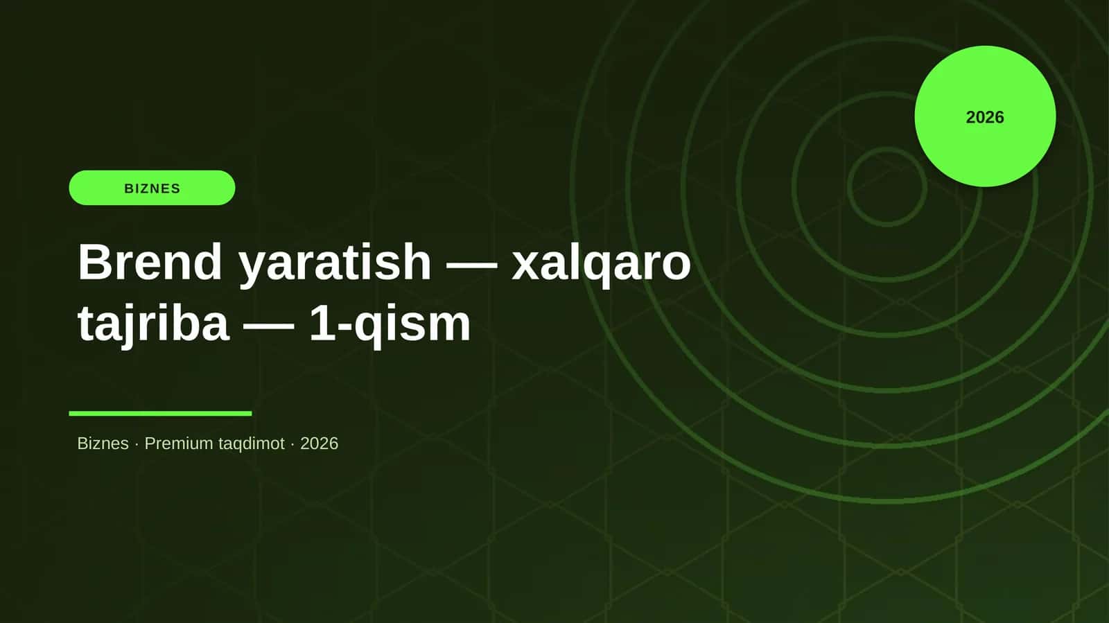 Brend yaratish — xalqaro tajriba — 1-qism