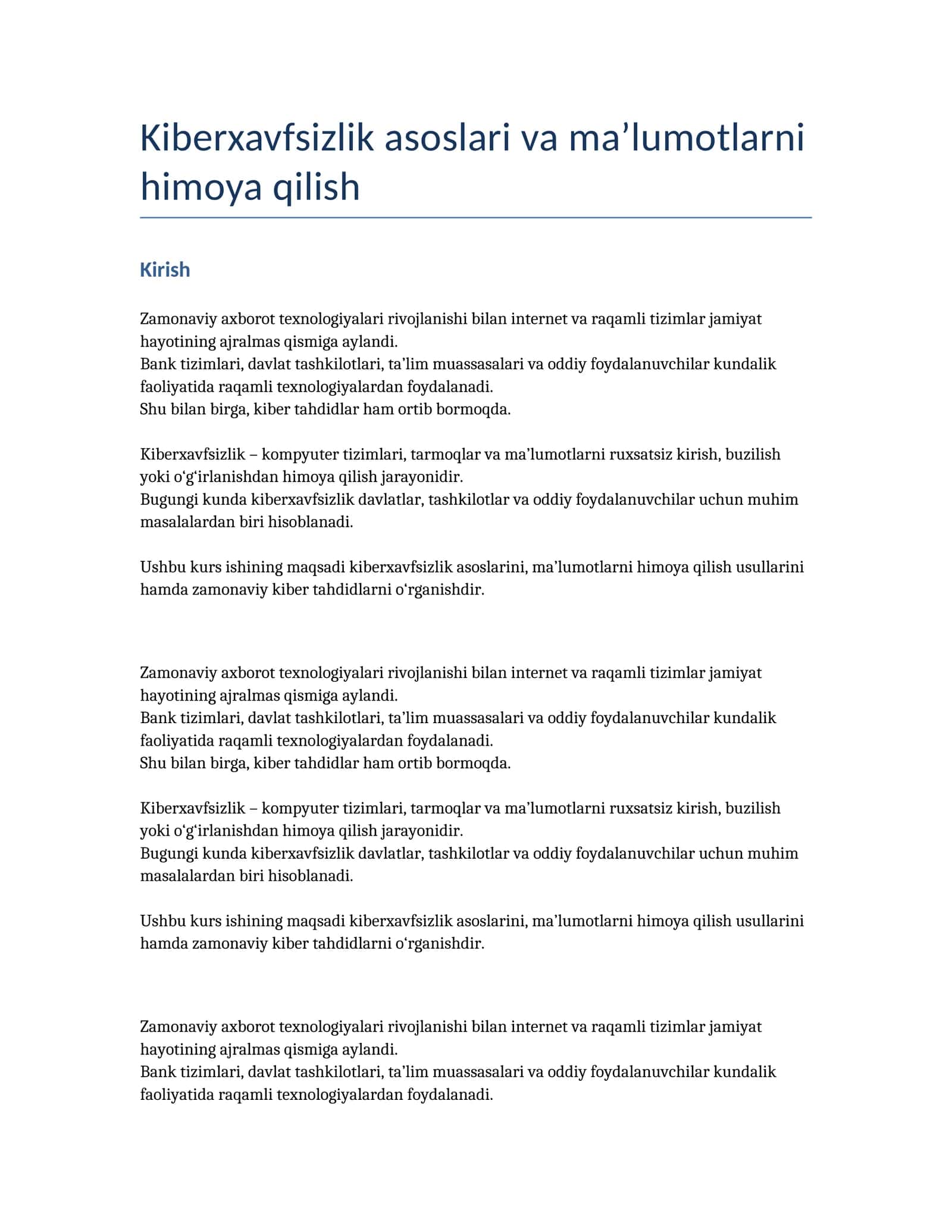 Kiberxavfsizlik kurs-ishi