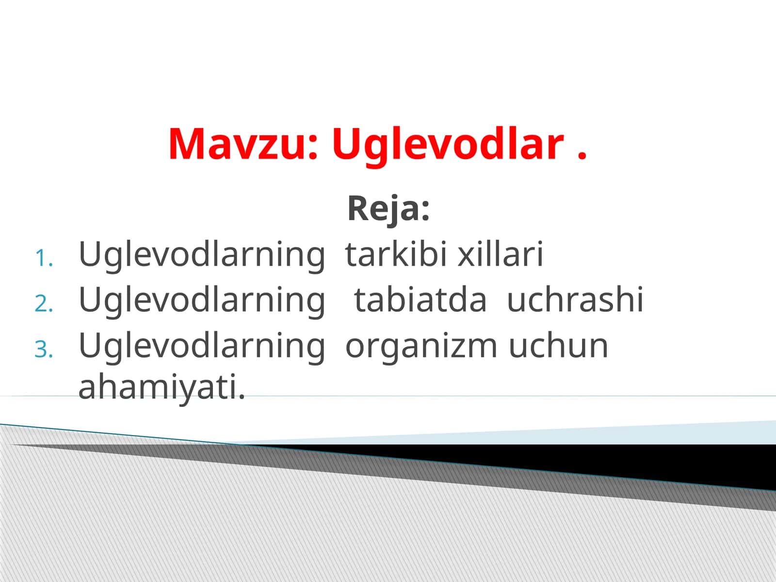 9-sinf Biologiya fanidan Uglevodlar mavzuda dars taqdimot