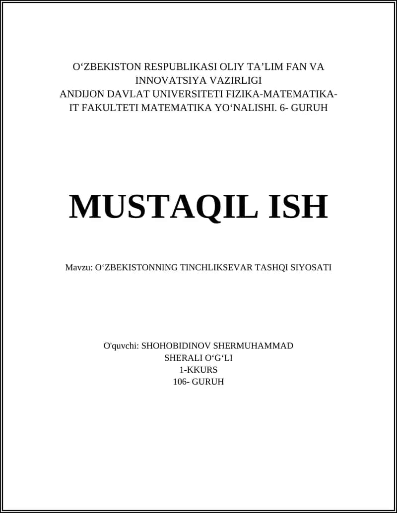 Oʻzbekistonning Tinchliksevar Tashqi Siyosati