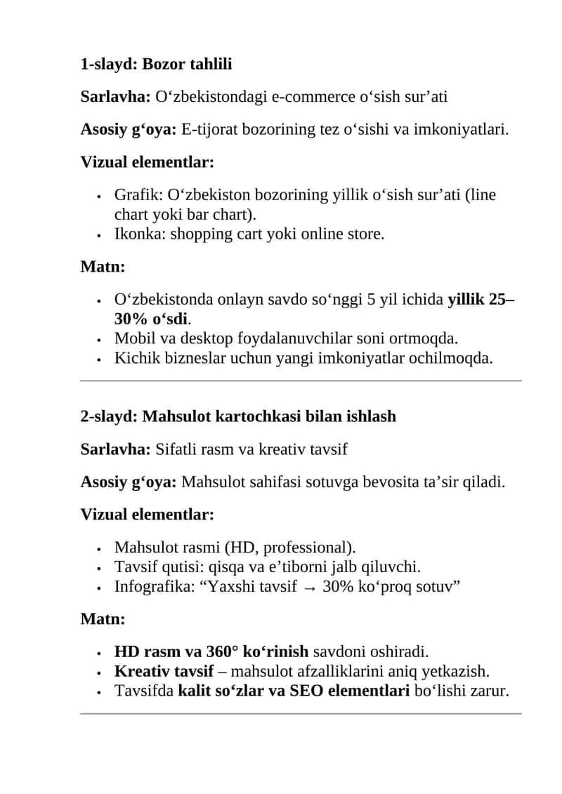 Mahsulot kartochkasi bilan ishlash