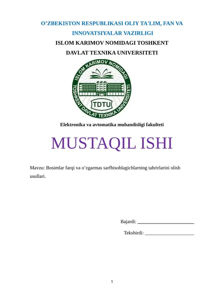 Bosimlar farqi va oʻzgarmas sarfhisoblagichlarning tahrirlarini olish usullari