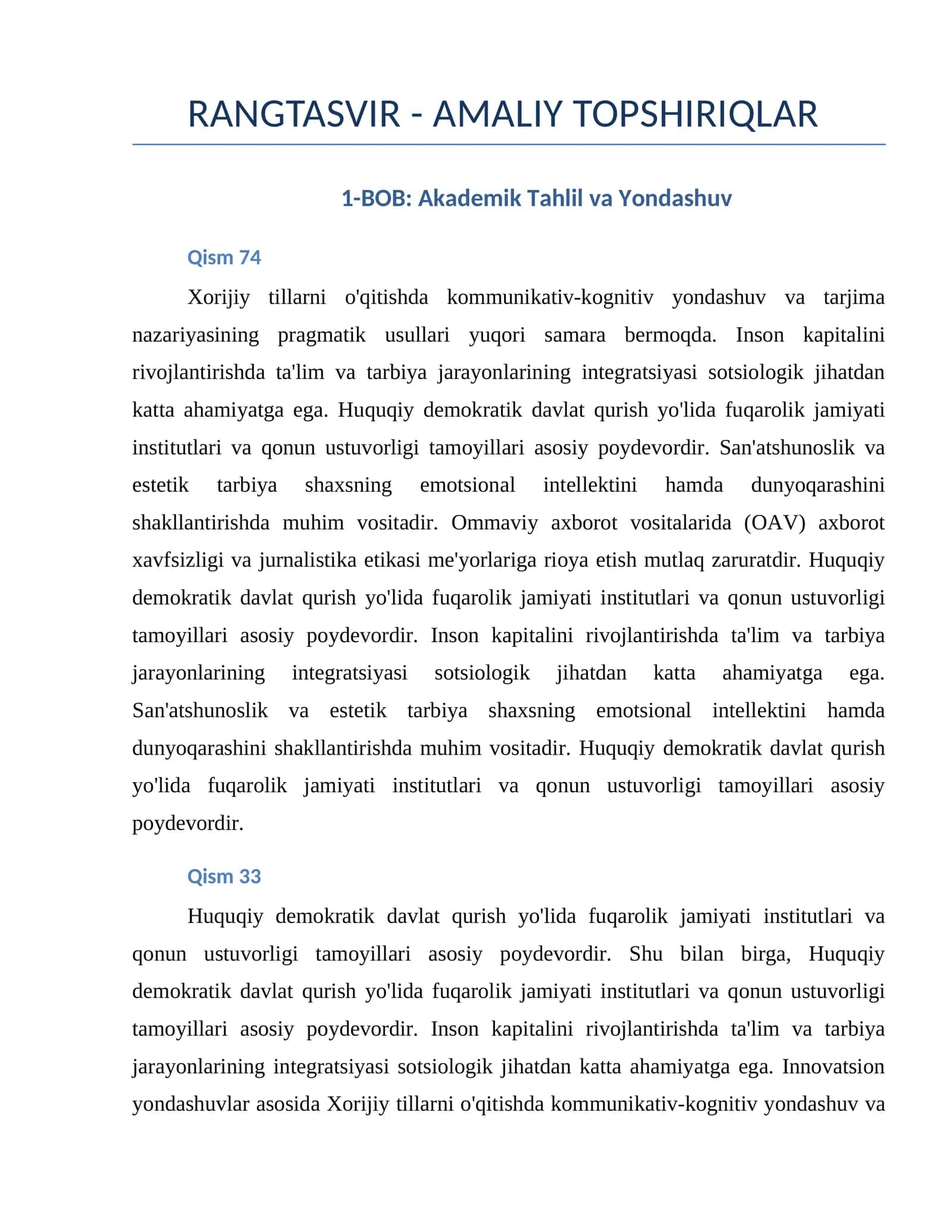 RANGTASVIR - AMALIY TOPSHIRIQLAR