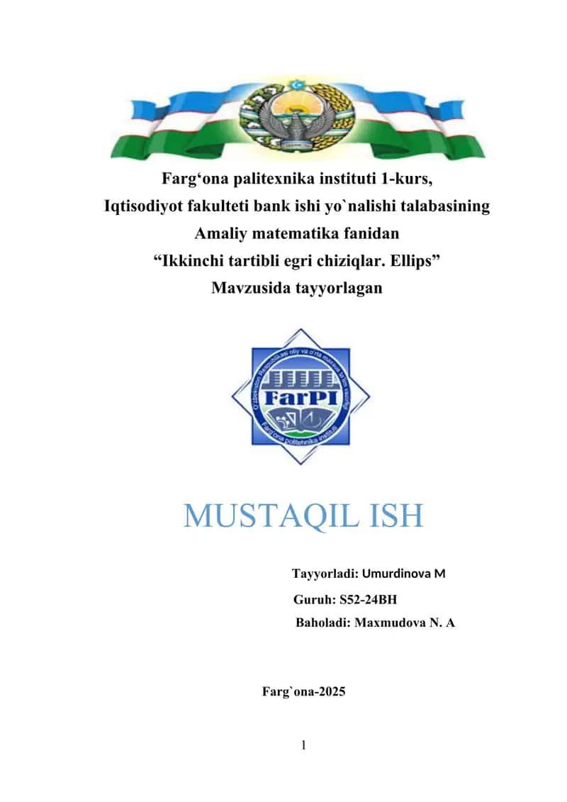 Ikkinchi tartibli egri chiziqlar. Ellips