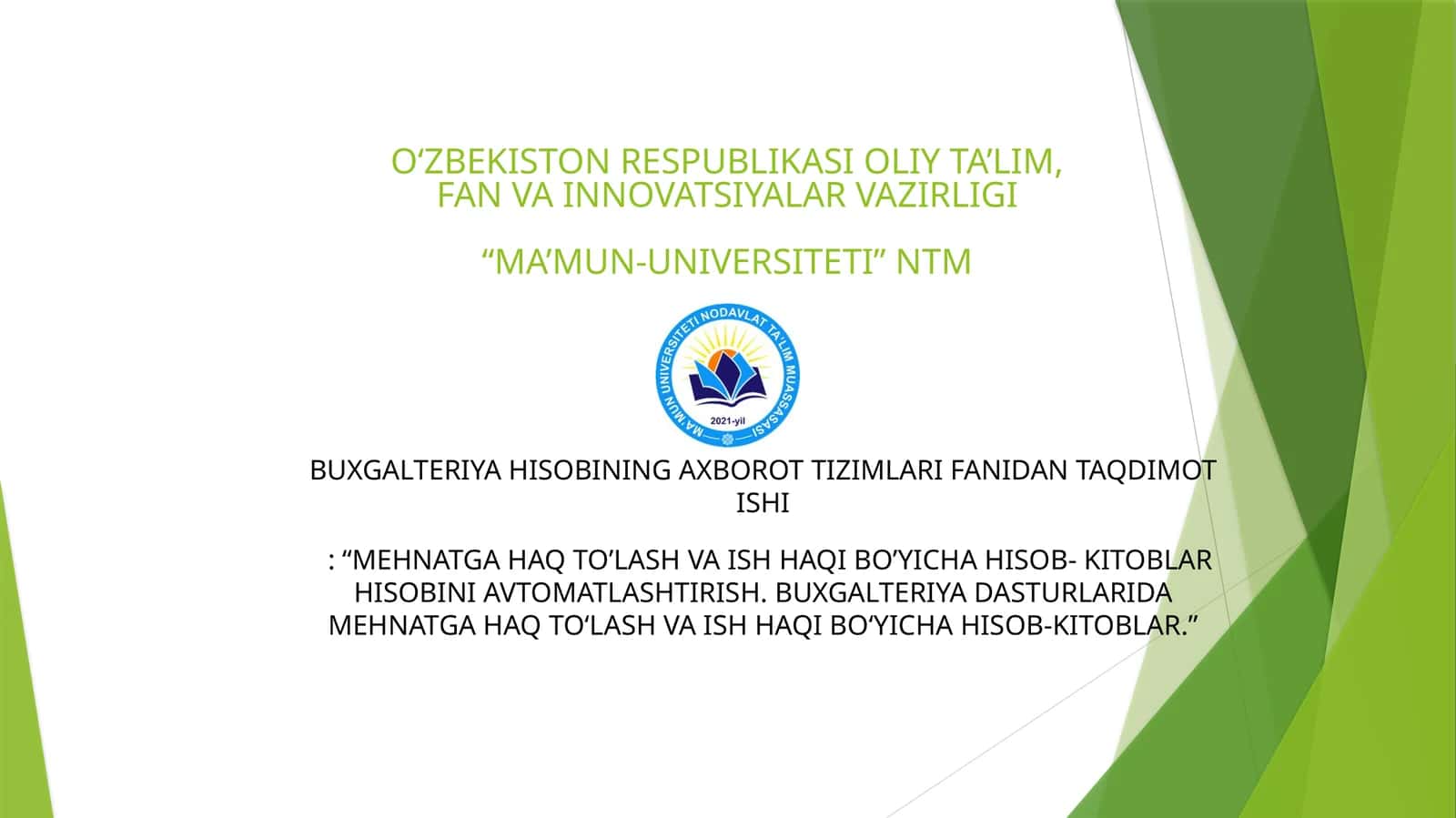 Buxgalteriya Hisobining Axborot Tizimlari