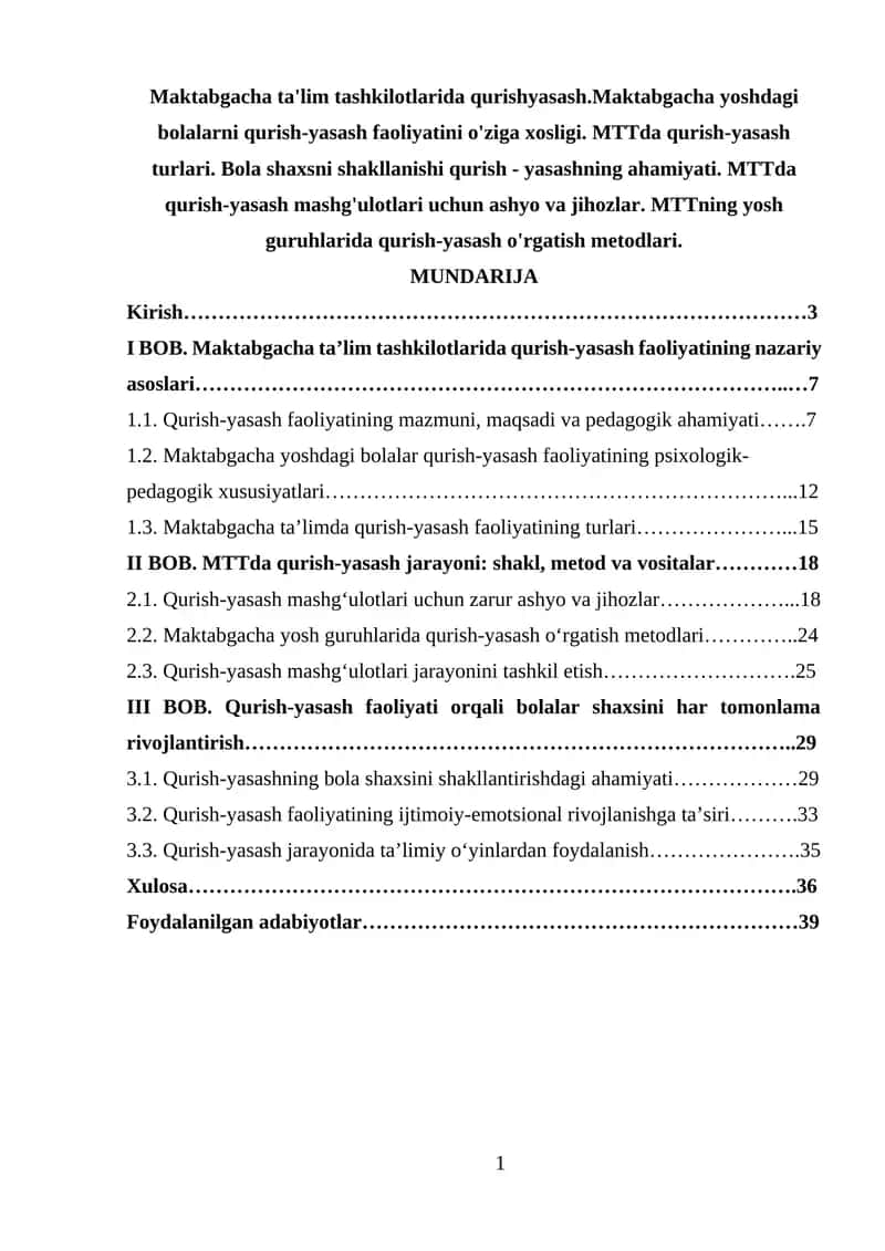 MTTda Qurish-yasash