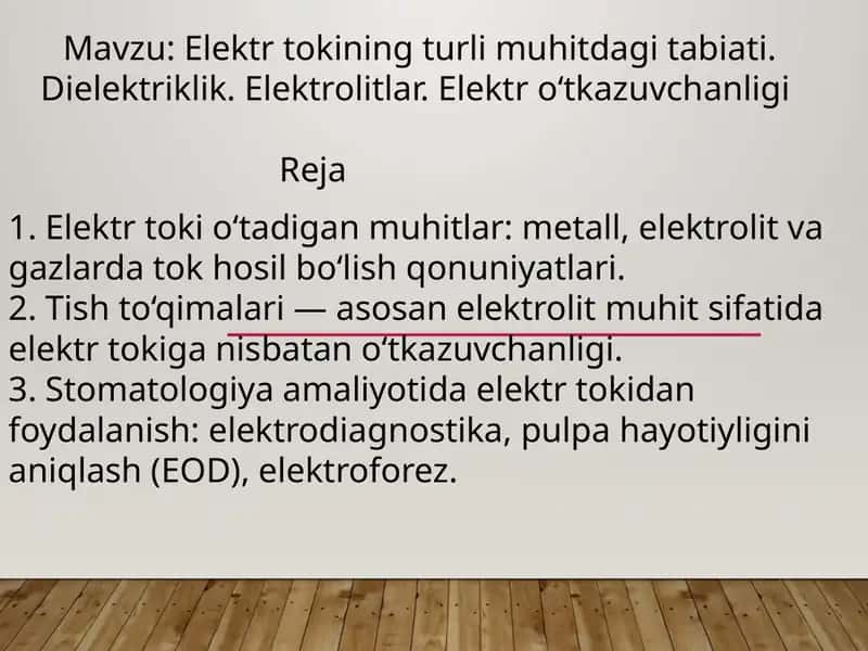 Elektr tokining turli muhitdagi tabiati. Dielektriklik. Elektrolitlar. Elektr oʻtkazuvchanligi