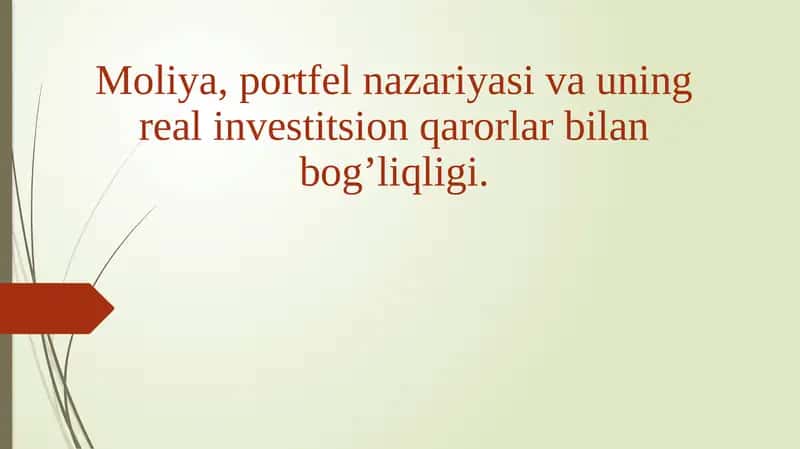 Moliya, Portfelnazariyasi va uning real investitsion qarorlar bilan bog’liq