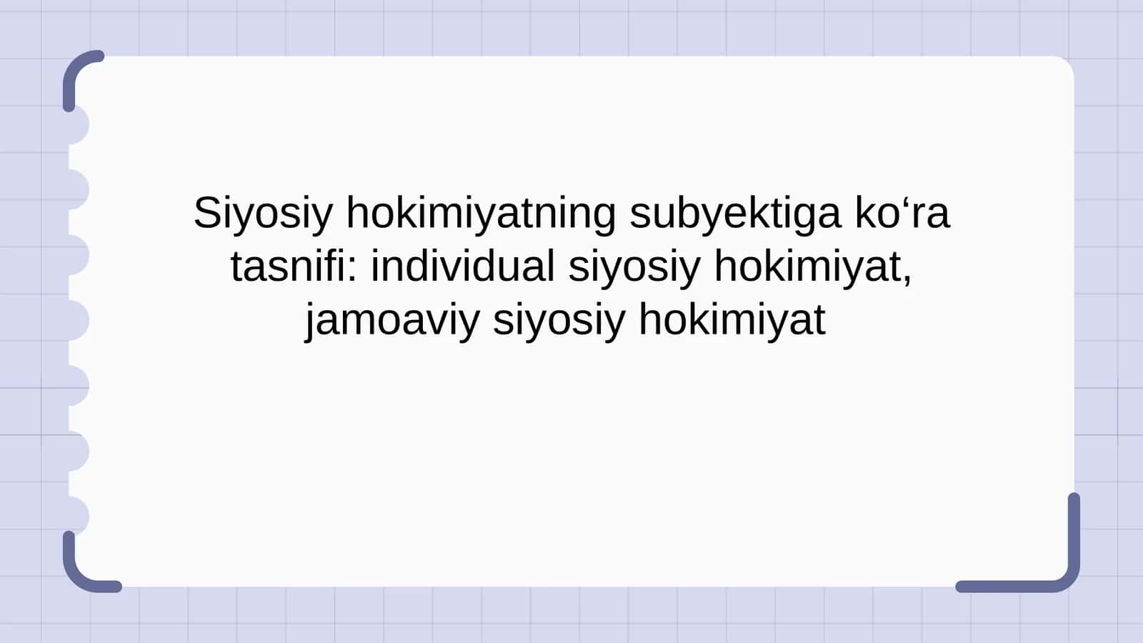 Siyosiy hokimiyatning subyektiga ko‘ra tasnifi individual siyosiy hokimiyat, jamoaviy siyosiy hokimiyat