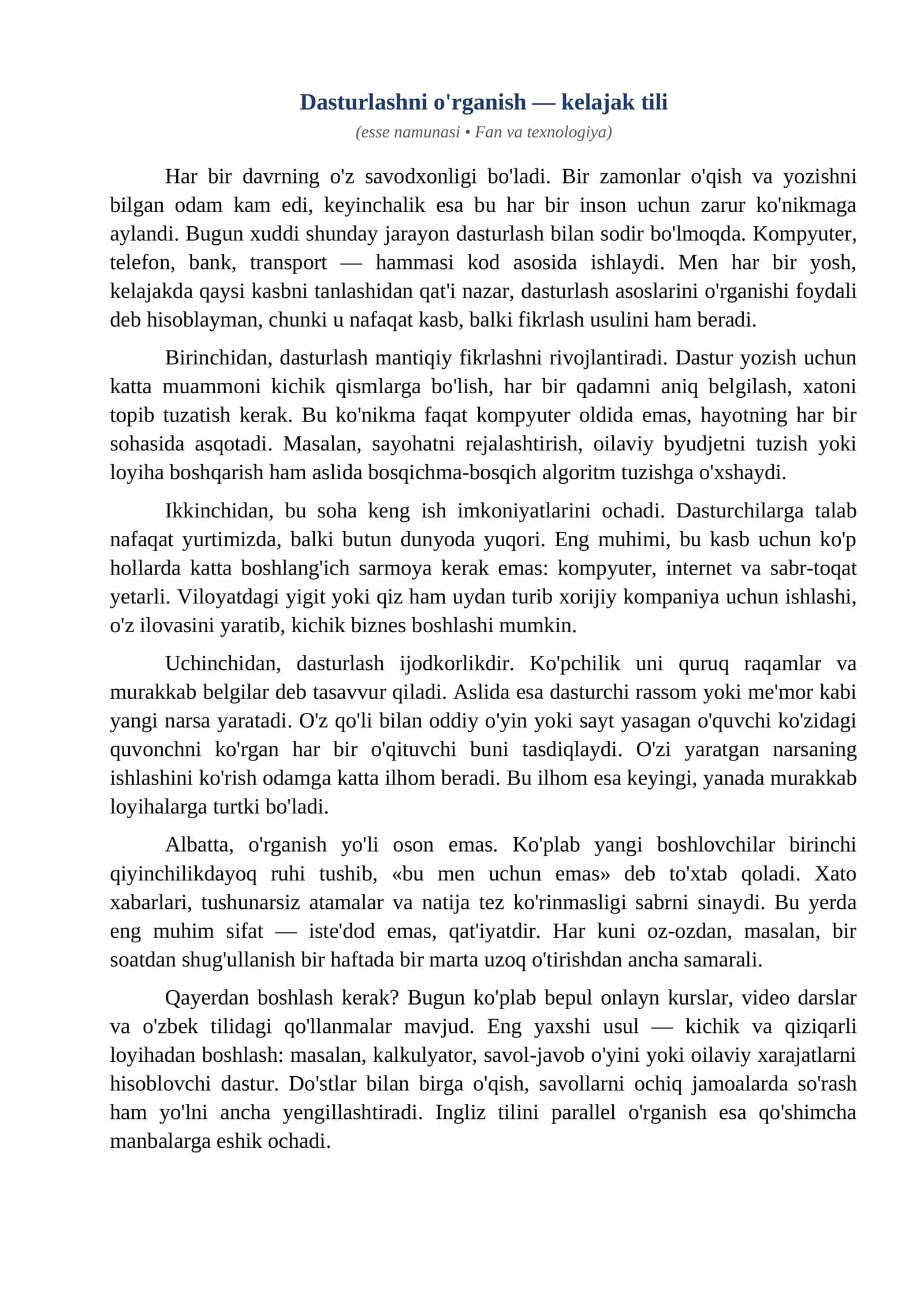 Esse Dasturlashni organish kelajak tili