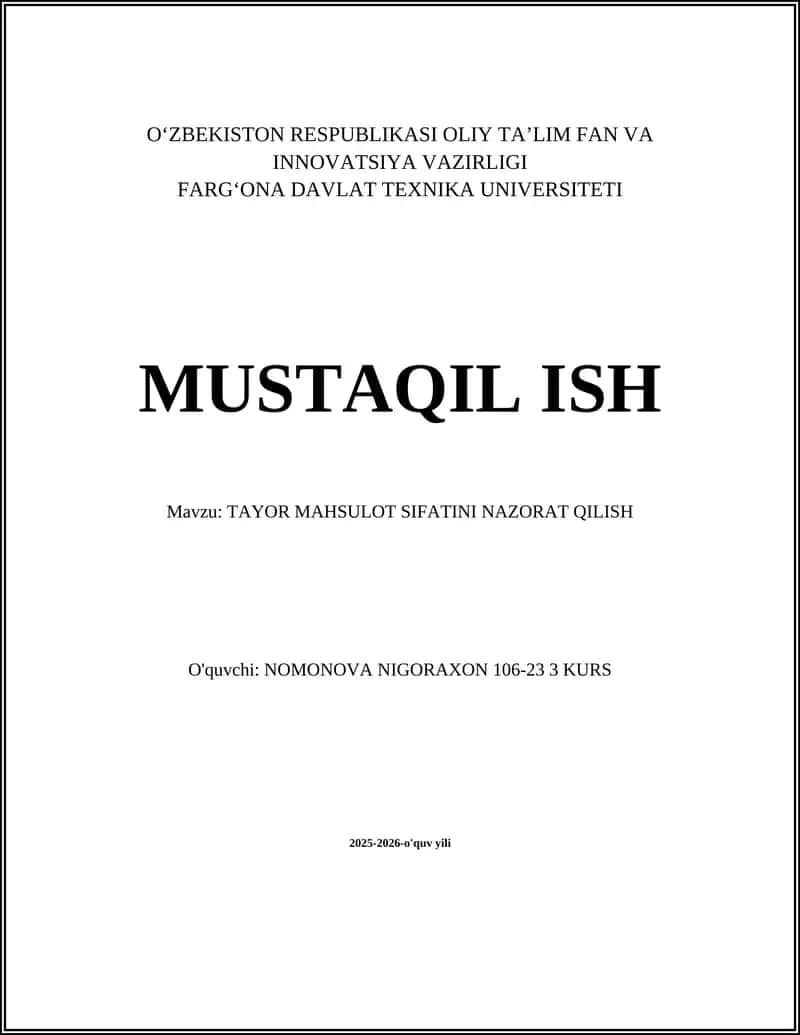 Tayyor mahsulot sifatini nazorat qilish