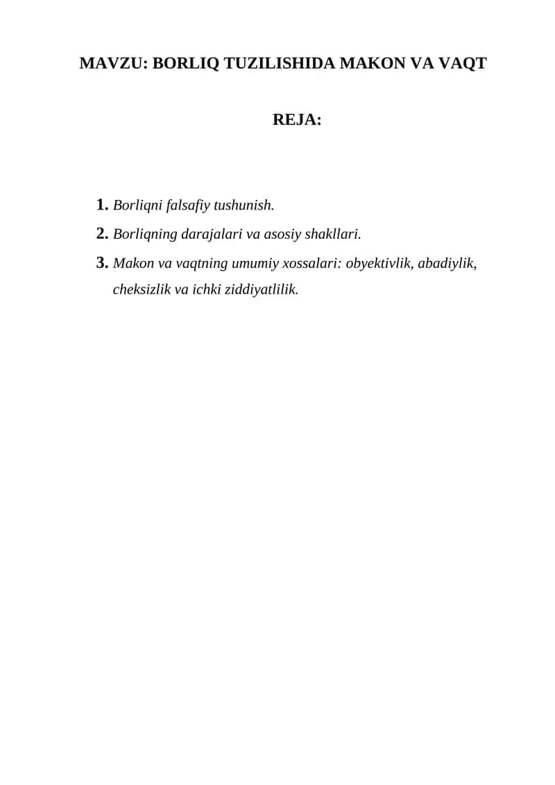 Borliq Tuzilishida Makon va Vaqt
