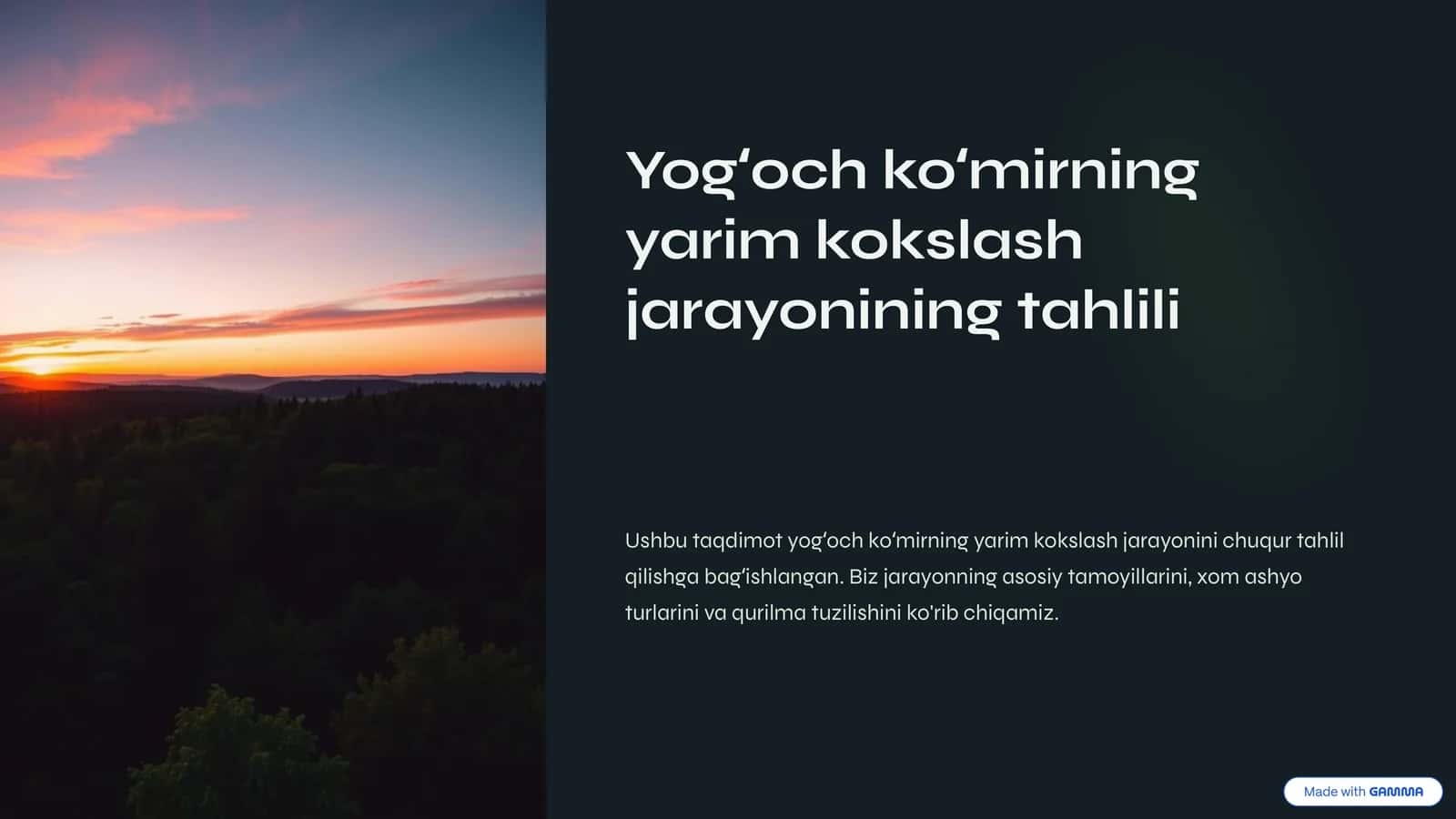 Yogʻoch koʻmirning yarim kokslash jarayonining tahlili