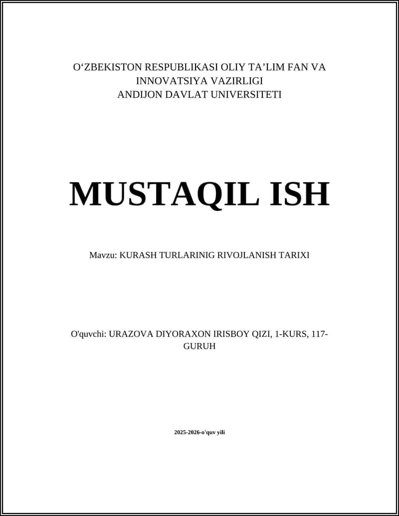 KURASH TURLARINIG RIVOJLANISH TARIXI