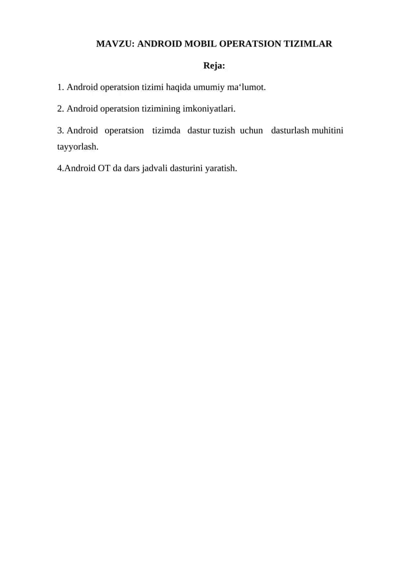 ANDROID MOBIL OPERATSION TIZIMLAR